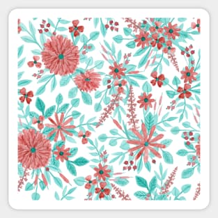 Burgundy and Teal Watercolor Floral Pattern Sticker